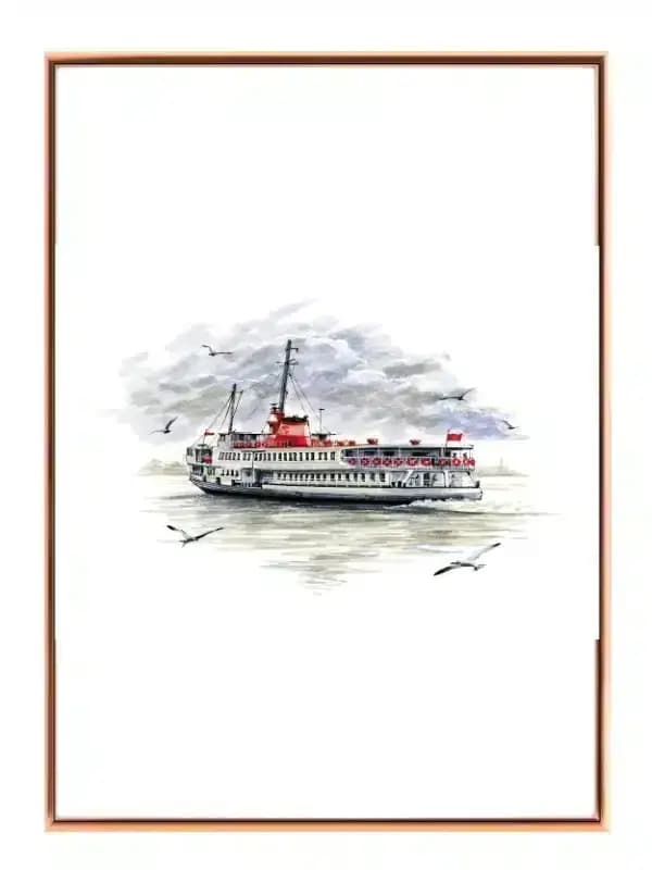 Færge På Havet Illustration