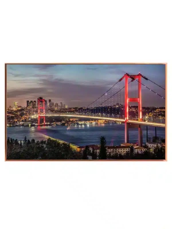 Illuminated Red Suspension Bridge