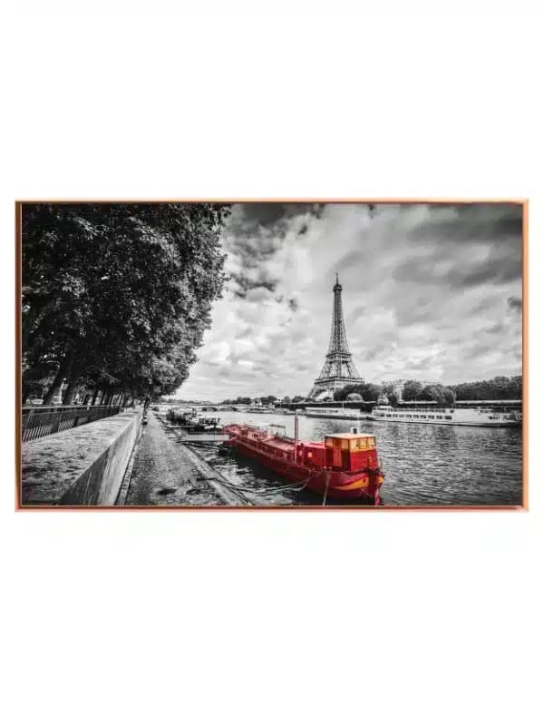 Paris Riverbank With Red Boat