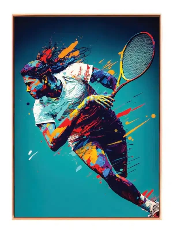 Dynamisk Tennisspiller i Farverig Bevægelse