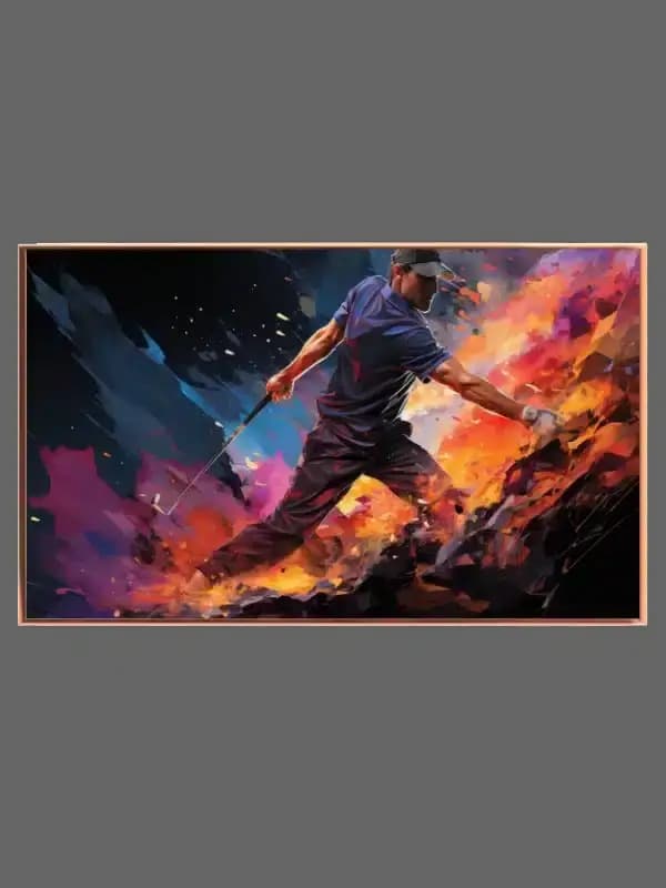 Dynamisk Golfspiller i Farverig Bevægelse