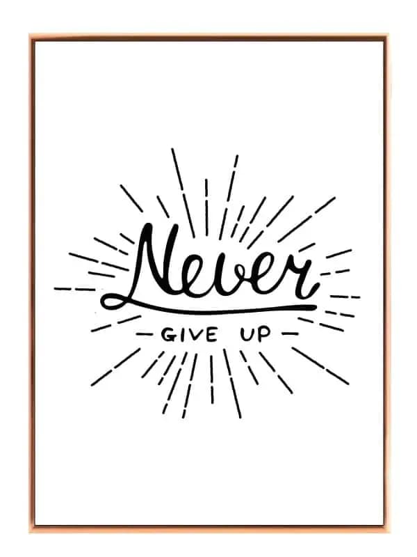 Motiverende Never Give Up Plakat