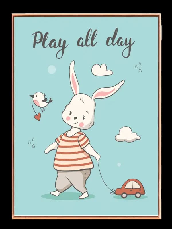 Playful Bunny And Bird Plakat