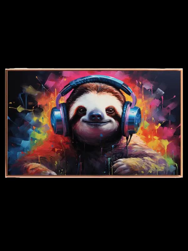 Playful Sloth With Headphones Plakat