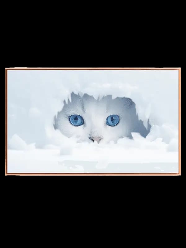 Curious Snow Kitten Peek Plakat