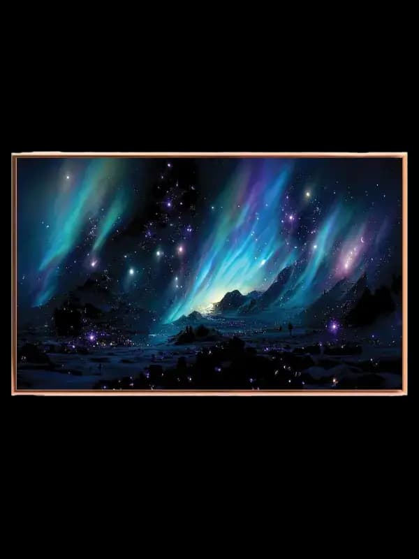 Nordlys Over Sneklædte Toppe Plakat