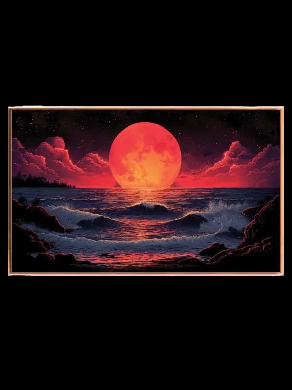 Rød Måne Over Kysten Plakat