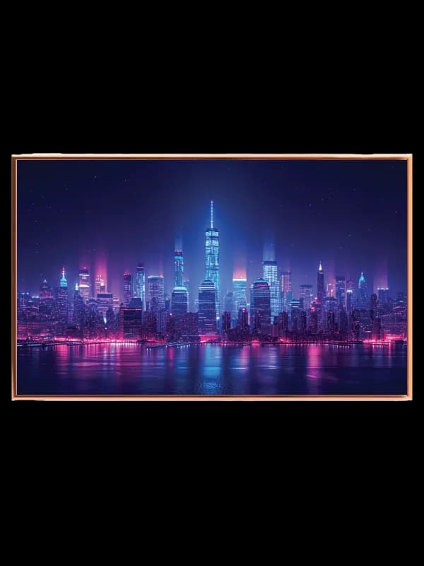 Neonbelyst Skyline ved Nattetid