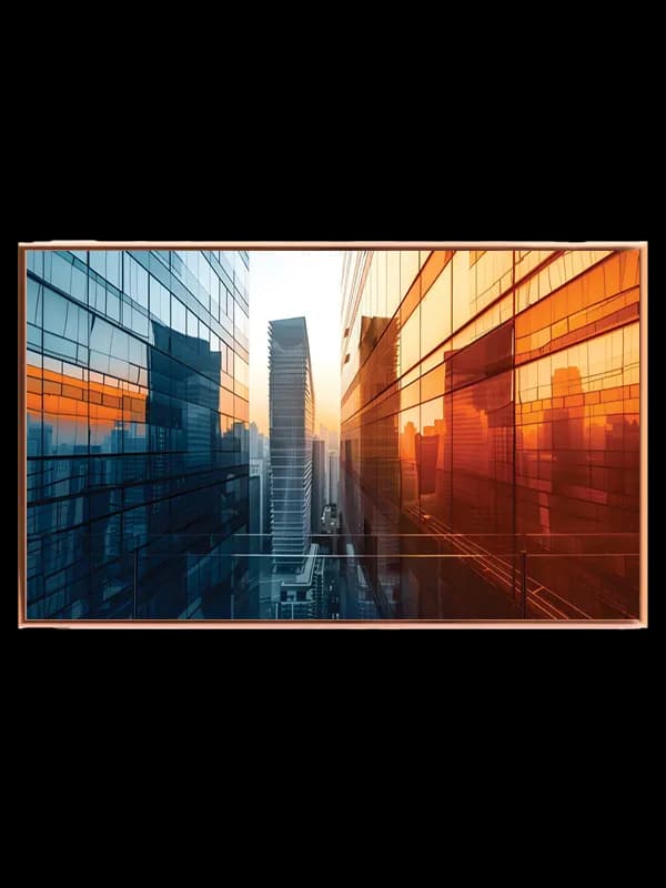 Grafisk Solnedgang Mellem Glasfacader