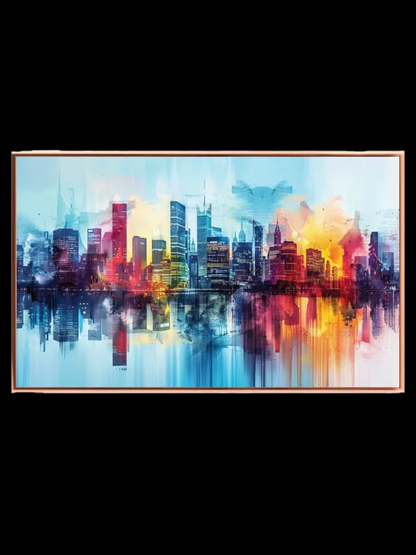 Farverig Storby Skyline Akvarel