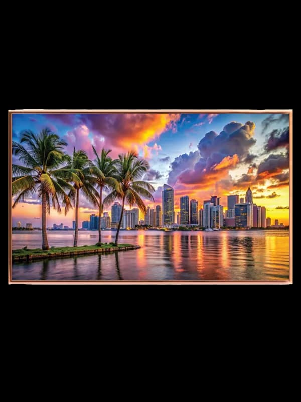 Palmer ved Skyline i Solnedgang