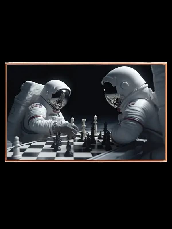 Astronauter skakbræt skakbrikker med rumdragt refleksioner