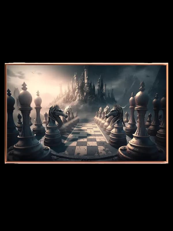 Skakbræt skakbrikker borg med tåge skygger