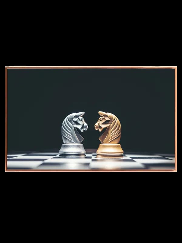 Skakbrikker springere skakbræt med refleksioner skygger