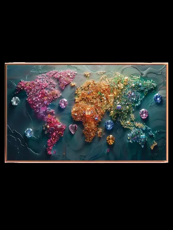 Verdenskort i Farverigt Krystaldesign