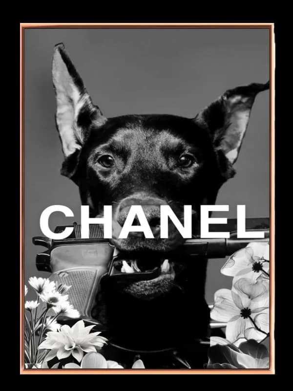 Hund pistol blomster tekst med typografi