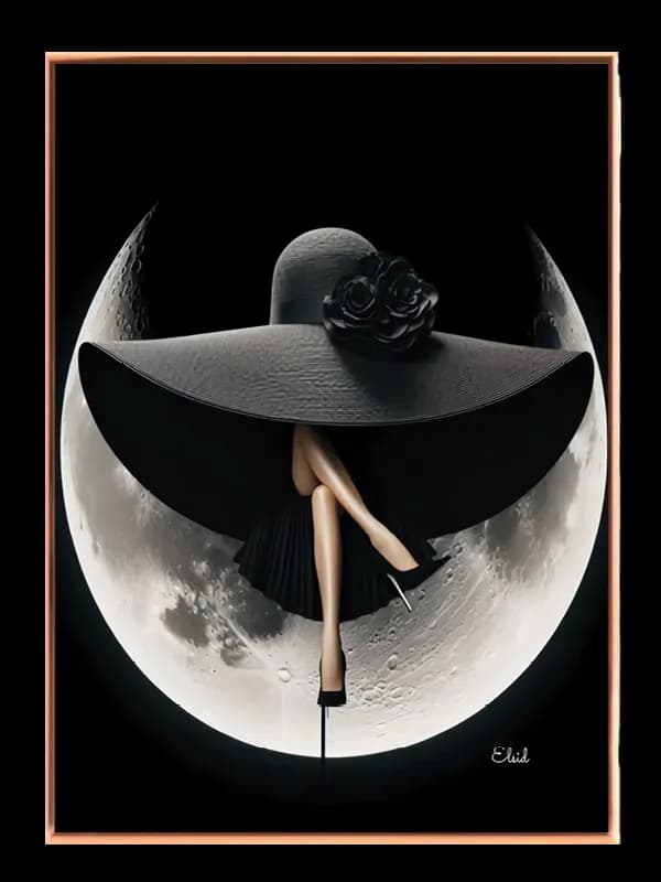 Kvinde måne hat roser med silhuet