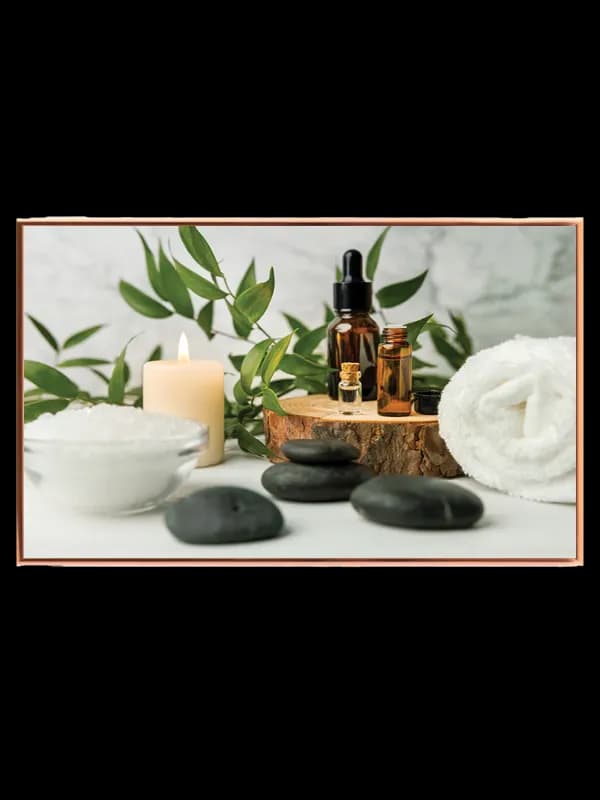 Olieflasker stearinlys sten håndklæde med bladgrene