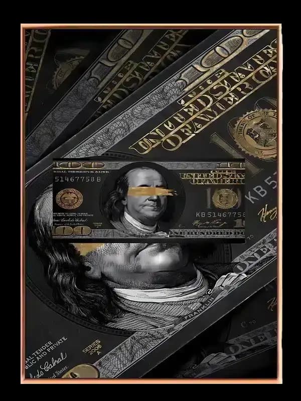 Pengesedlerportrætkrone med collagetypografitekstur