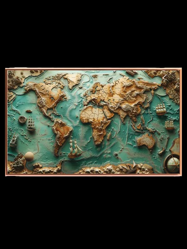 Verdenskort i 3D Trærelief