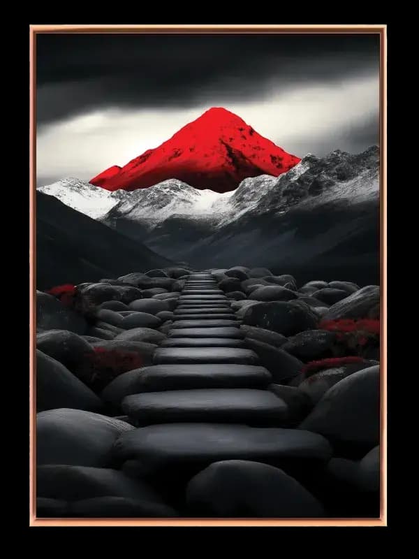 Rødt Bjerg i Mørke Plakat