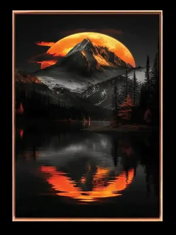 Bjerg Under Glødende Måne Plakat